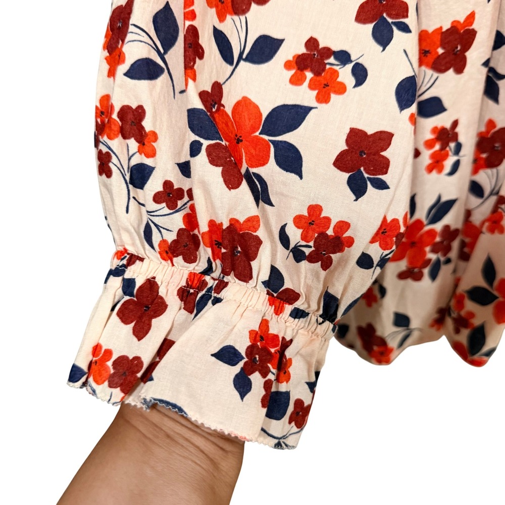 Elizabeth and James Floral Pintuck Peasant Blouse Red Navy Cream Large - Picture 5 of 8